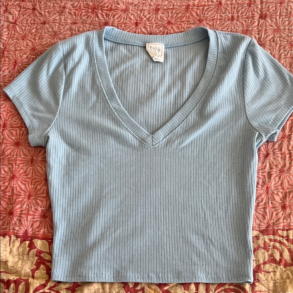 Full Tilt Sky Blue V-Neck Crop Top